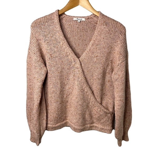 Madewell Beresford Wrap Front Pullover Sweater V Neck Chunky Flecked Yarn AD045 - Picture 3 of 11